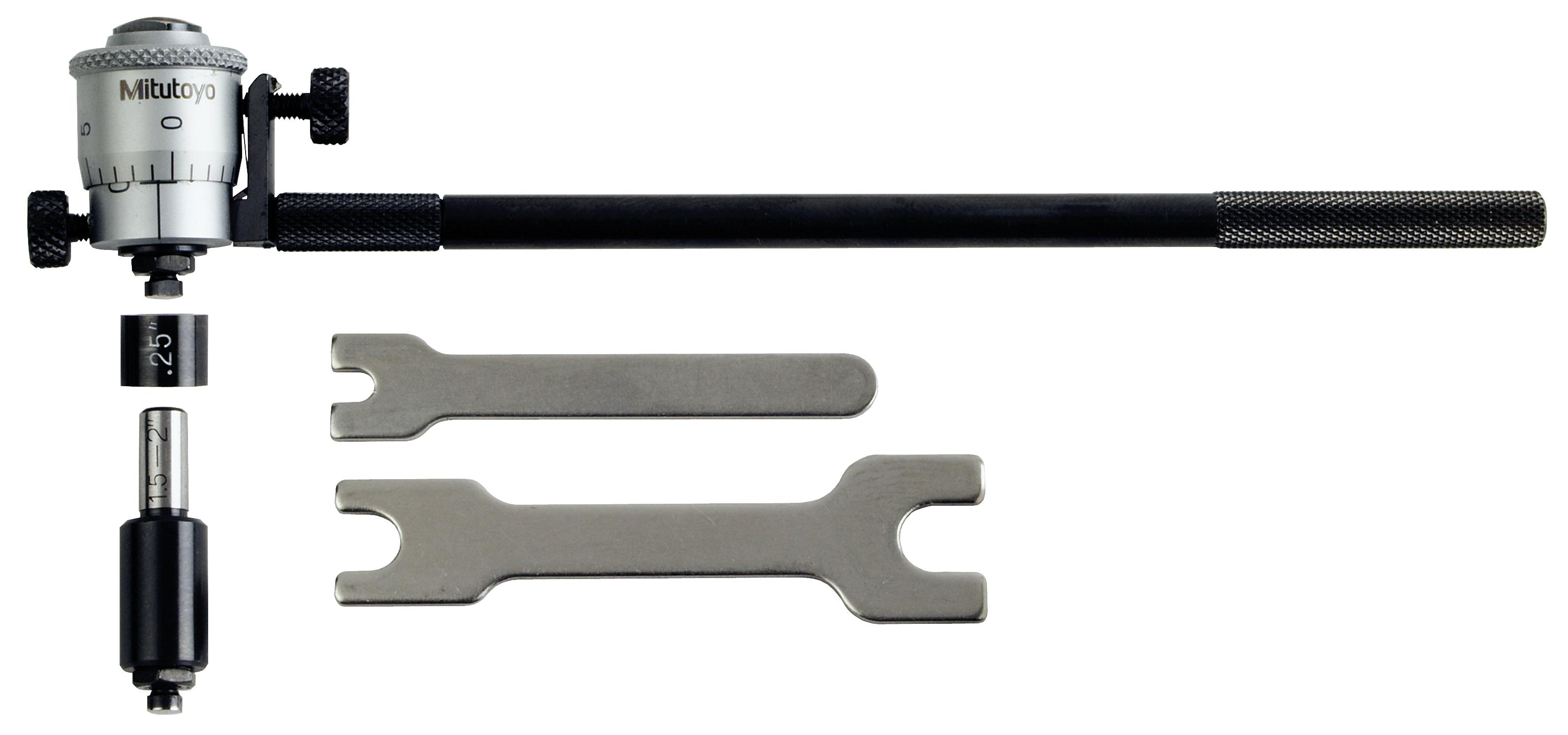 Mitutoyo, 141-102, Mechanical Extension Rod Type Inside Micrometer, Extension Rods (2) 1-2 In, .001 Inches