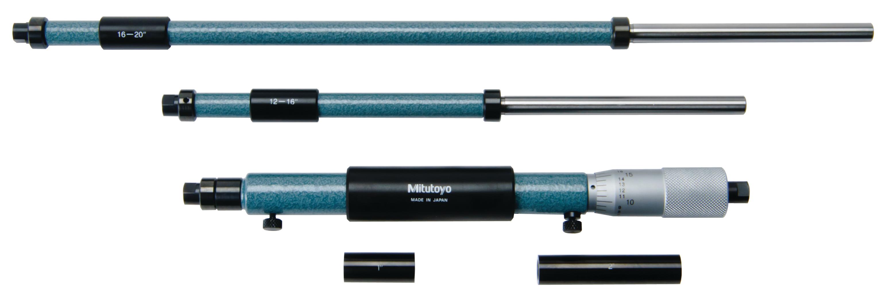 Mitutoyo, 141-121, Mechanical Extension Rod Type Inside Micrometer, Extension Rods (3) 8-20 In, .001 Inch