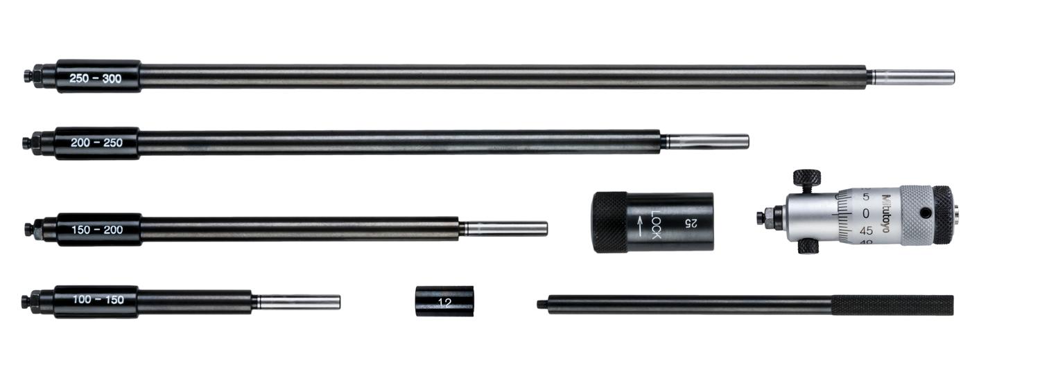 Mitutoyo, 141-206, Mechanical Extension Rod Type Inside Micrometer, Extension Rods (5) 50-300mm, 0.01mm