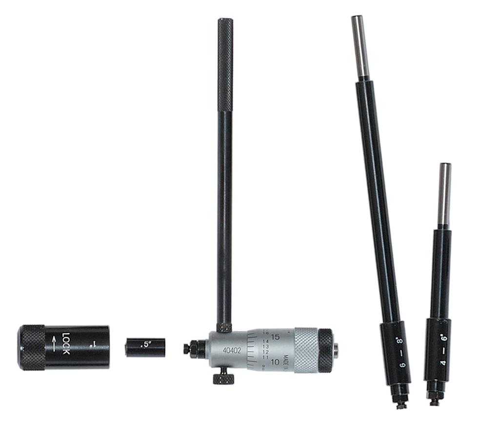 Mitutoyo, 141-208, Mechanical Extension Rod Type Inside Micrometer, Extension Rods (3) 2-8 In, .001 Inch
