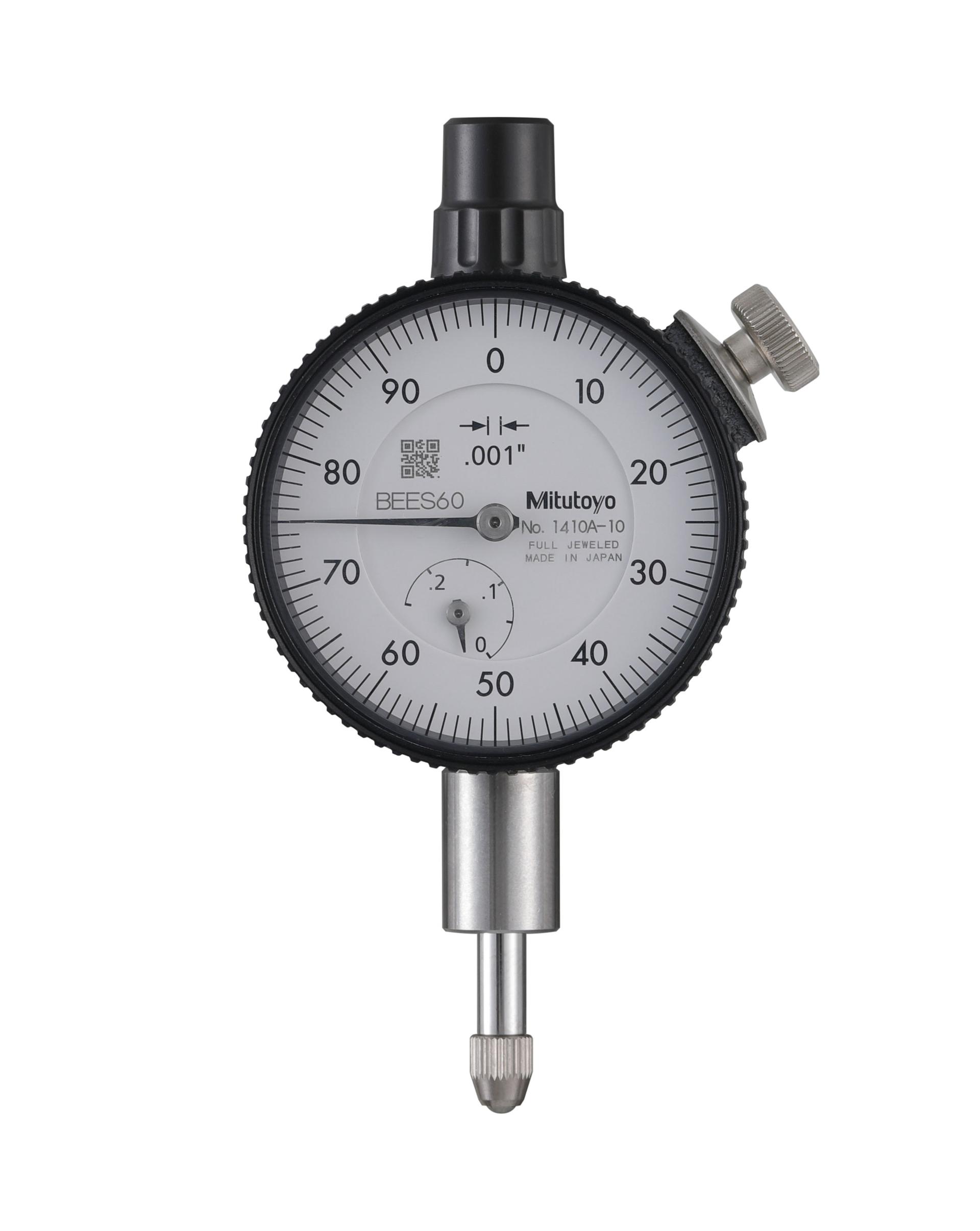 Mitutoyo, 1410A-10, Dial Indicator, 0-100, Lug Back, 3/8 In stem, Series 1, Jeweled .001 In, .25 In/(.1 In per rev)
