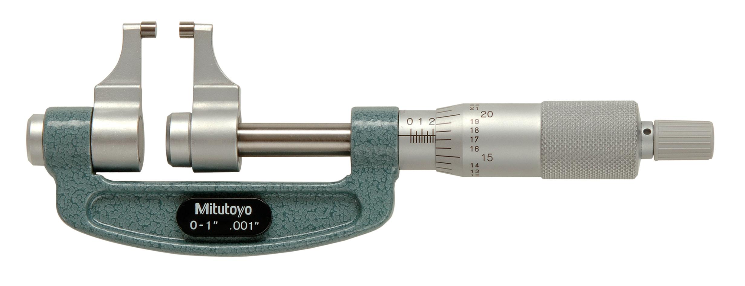 Mitutoyo, 143-121, Mechanical Caliper Type Micrometer, Ratchet Stop 0-1 In, .001 Inch