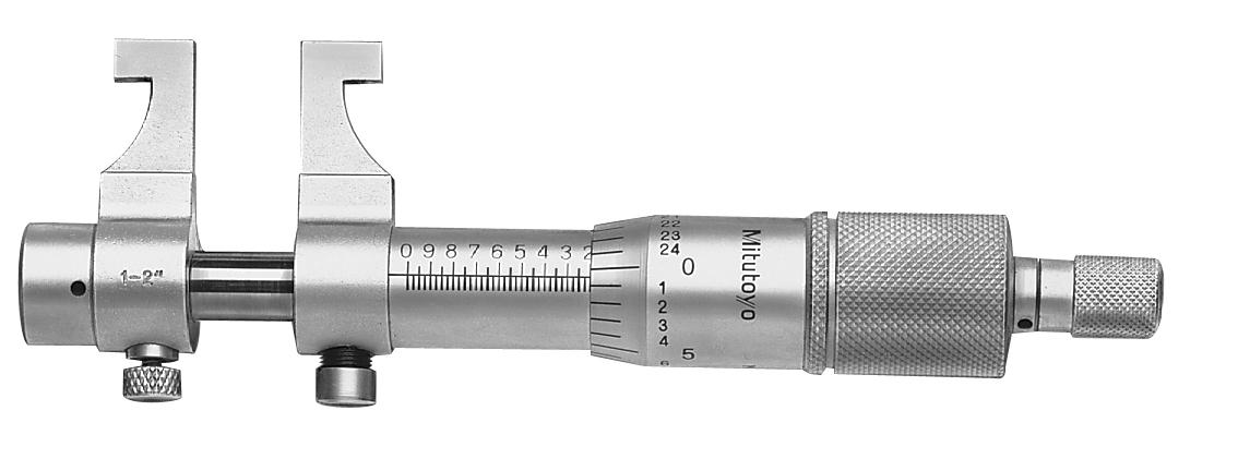 Mitutoyo, 145-194, Mechanical Caliper Jaw Type Micrometer, Carbide Steel Tip, Locking Clamp, Ratchet Stop 1-2 In, .001 Inch