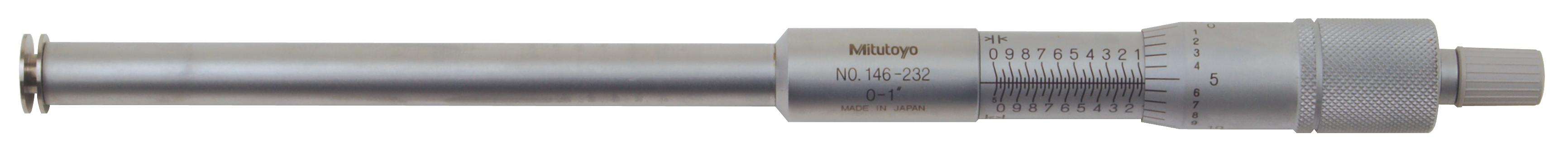 Mitutoyo, 146-232, Mechanical Groove Micrometer, .5 In Diameter Flange, Non-Rotating Spindle  0-1 In(OD)/.055-1.05 In(ID), .001 Inch