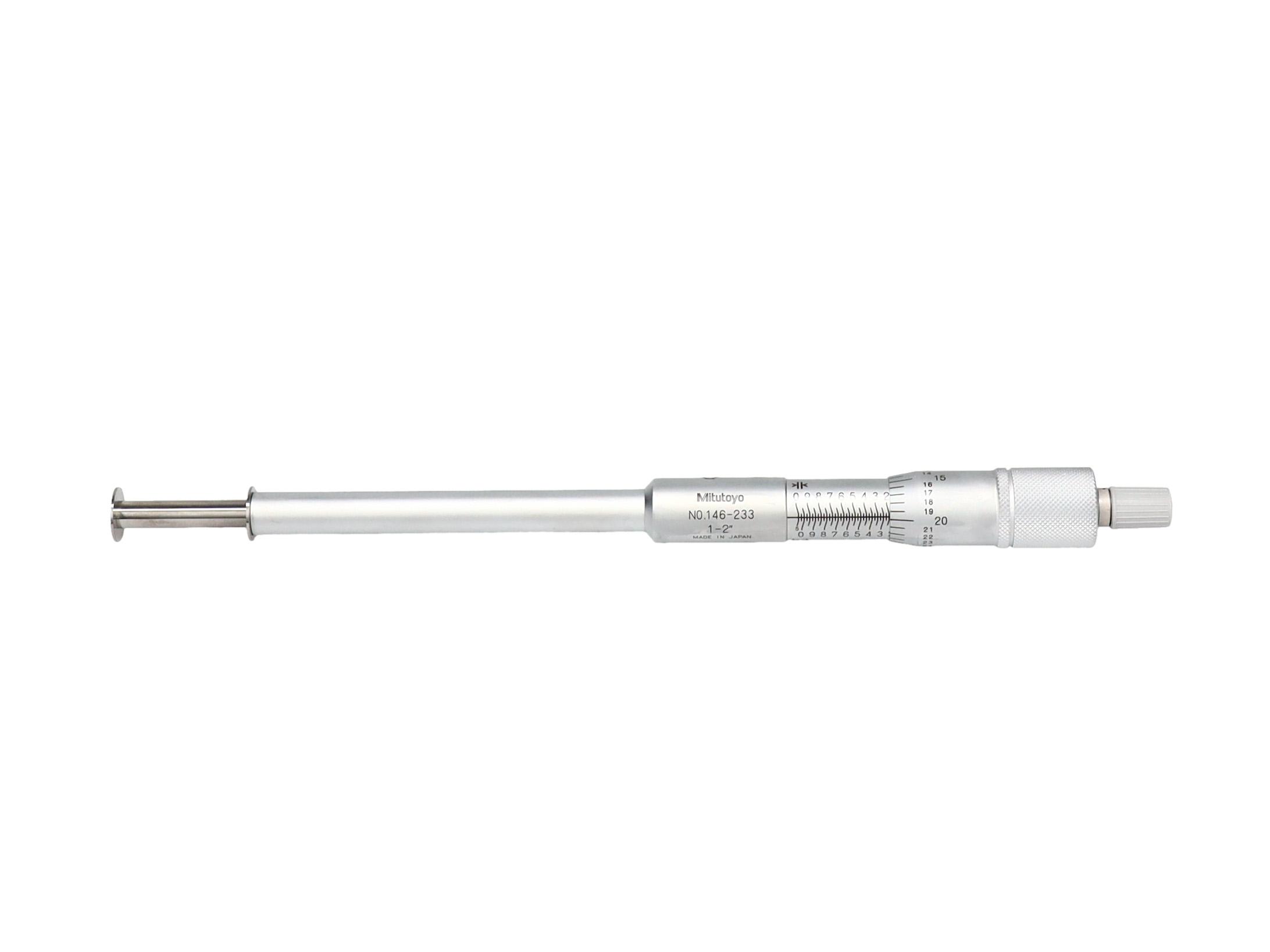 Mitutoyo, 146-233, Mechanical Groove Micrometer, .5 In Diameter Flange, rotating spindle,  1-2 In(OD)/1.055-2.05 In(ID), .001 Inch