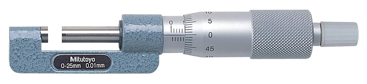 Mitutoyo, 147-301, Mechanical Hub Micrometer. 0-25mm range, 0.01mm graduation, 2um accuracy. 