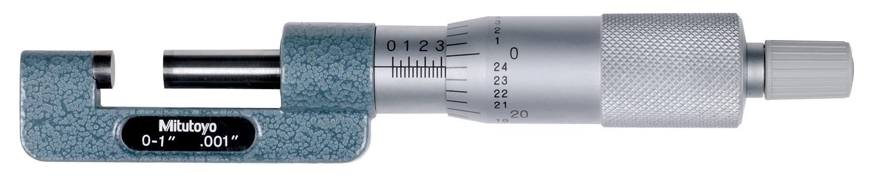Mitutoyo, 147-351, Mechanical Hub Micrometer 0-1 inches range, .001 inches graduation, .0001 inches accuracy