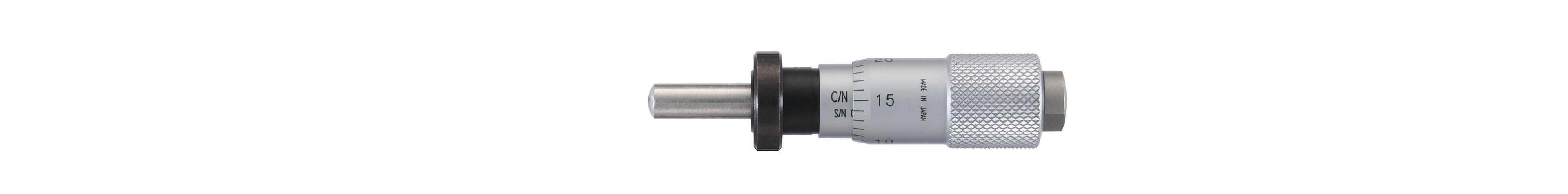 Mitutoyo, 148-133-10, Micrometer Head, fine spindle feeding of 0.25mm/rev, 0-13mm range, 2um accuracy, 9.5mm stem diameter, clamp nut stem, spherical (SR4) spindle face