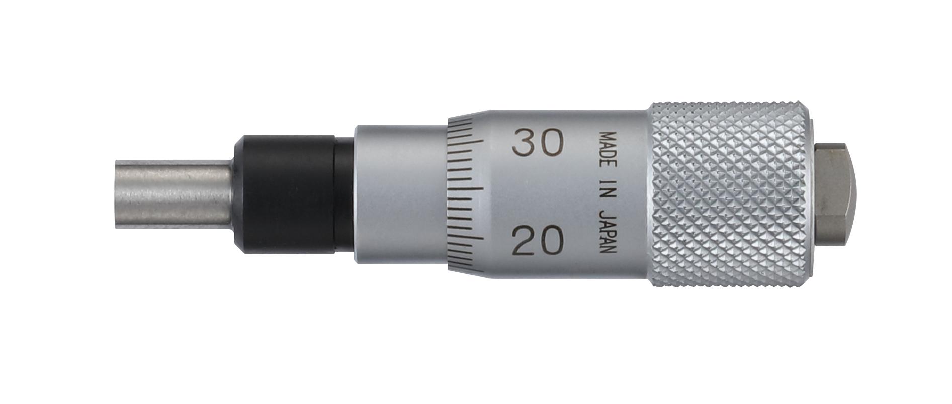 Mitutoyo, 148-201-10, Mechanical Micrometer Head, Ultra-Small, 6mm Diameter Plain Stem, Flat Spindle Face 0-6.5mm, 0.01mm