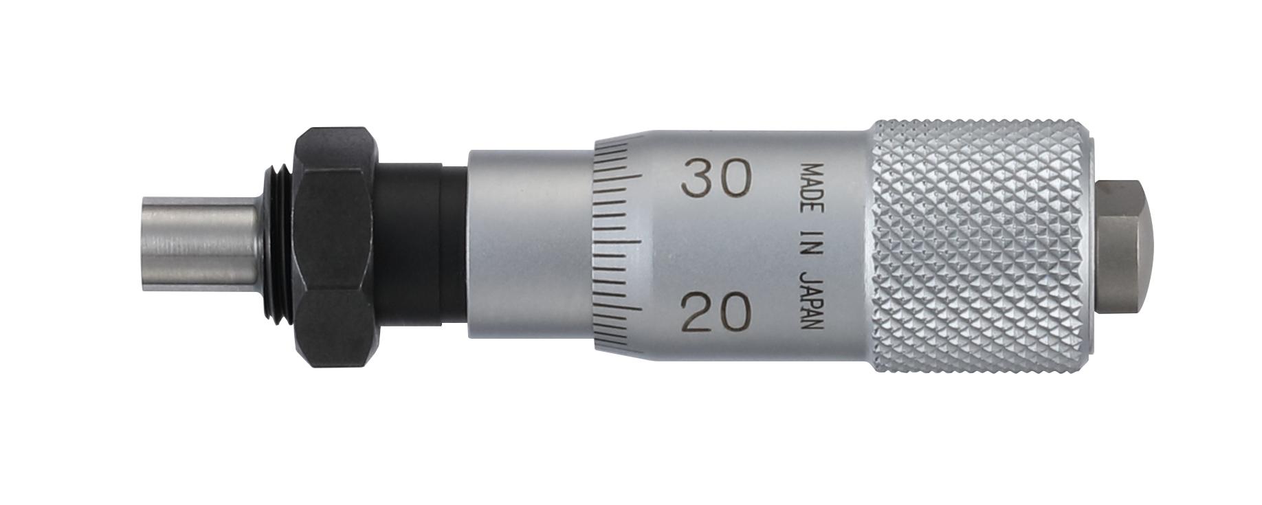 Mitutoyo, 148-203-10, Mechanical Micrometer Head, Ultra-Small, 6mm Diameter Stem with Clamp Nut, Flat Spindle Face 0-6.5mm, 0.01mm