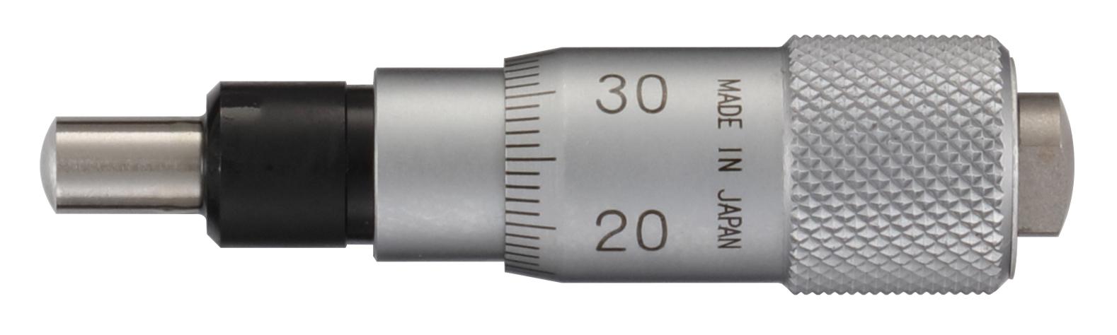 Mitutoyo, 148-205-10, Mechanical Micrometer Head, Ultra-Small, 6mm Diameter Plain Stem, Spherical (SR3) Spindle Face 0-6.5mm, 0.01mm, 