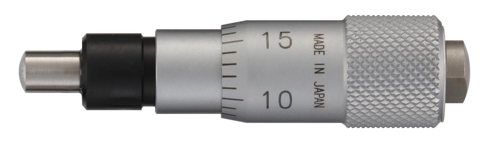 Mitutoyo, 148-206-10, Mechanical Micrometer Head, .25 In Diameter Plain Stem, Spherical (SR3) Spindle Face 0-.25 In, .001 In