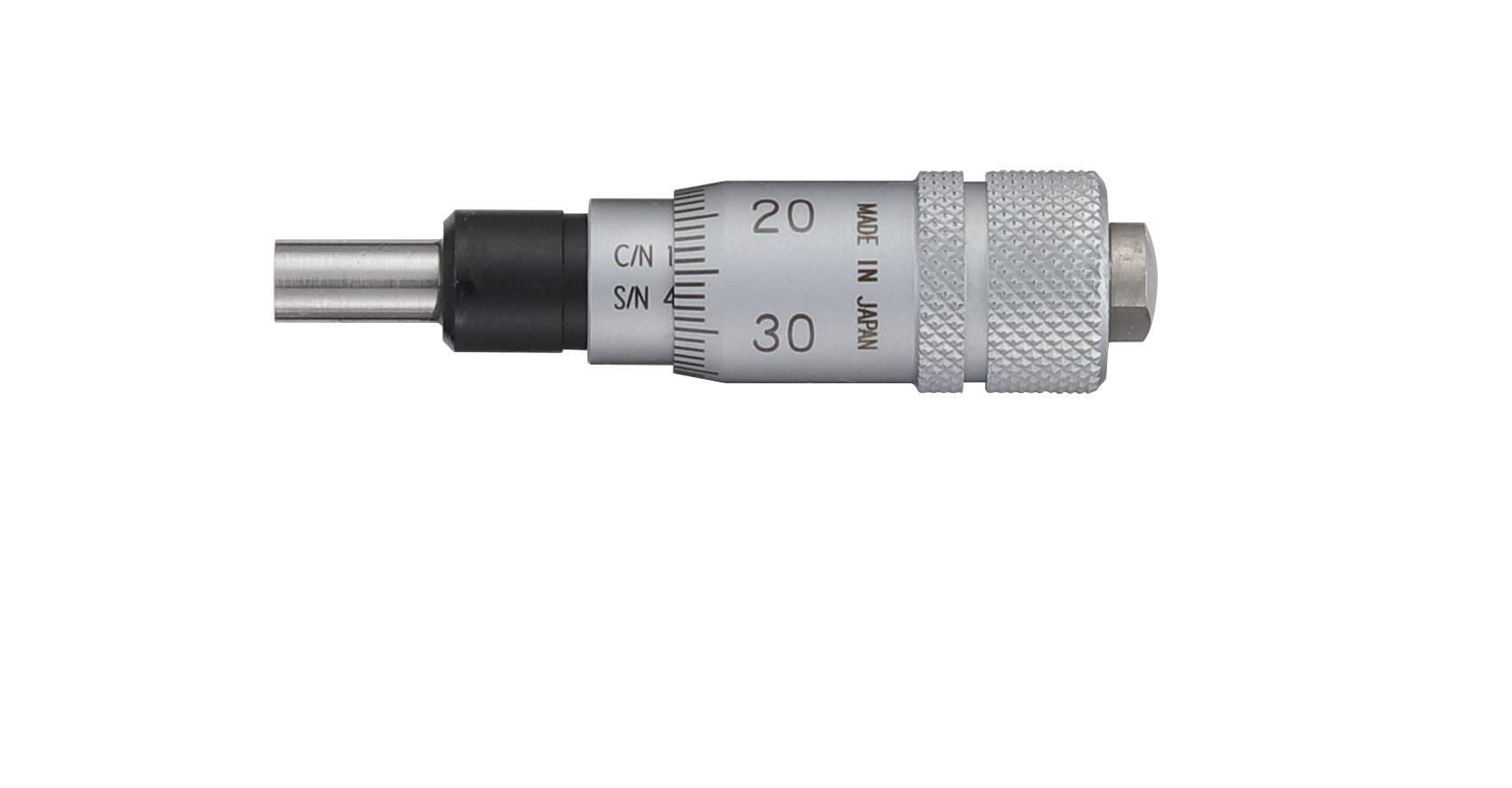 Mitutoyo, 148-209-10, Micrometer head, ultra-small type, 6.5-0mm range, 5um accuracy, 6mm stem diameter, plain stem, flat spindle face, reverse reading