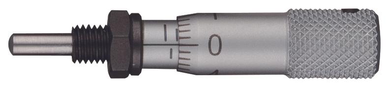 Mitutoyo, 148-216, Mechanical Micrometer Head, Ultra-Small, 3.5mm Diameter Stem with Clamp Nut, Spherical (SR1.5) Spindle Face 0-5mm, 0.01mm, 