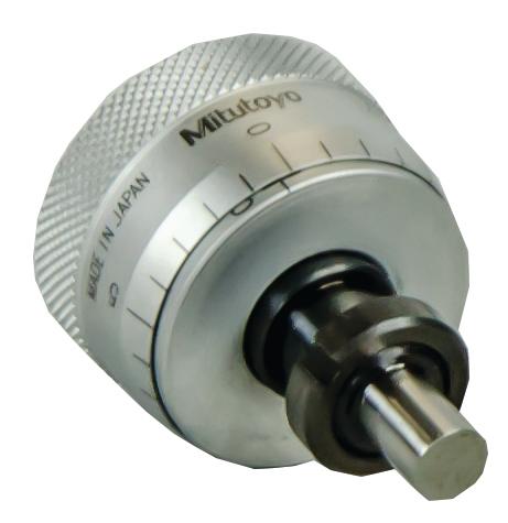 Mitutoyo, 148-356, 0-.25 In, .001 In, Mechanical Micrometer Head, .375 In Diameter Stem with Clamp Nut, Flat Spindle Face, Large (1.14 In) Thimble Diameter