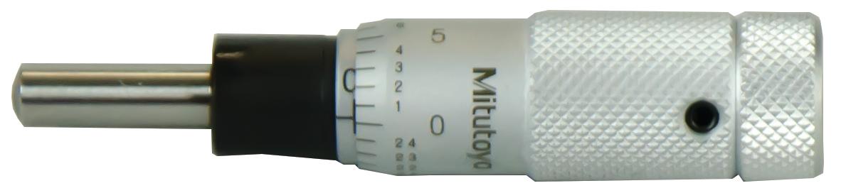 Mitutoyo, 148-851, 0-.5 In, .001 In, Mechanical Micrometer Head, .375 In Diameter Plain Stem, Spherical (SR4) Spindle Face, Zero-Adjust Thimble
