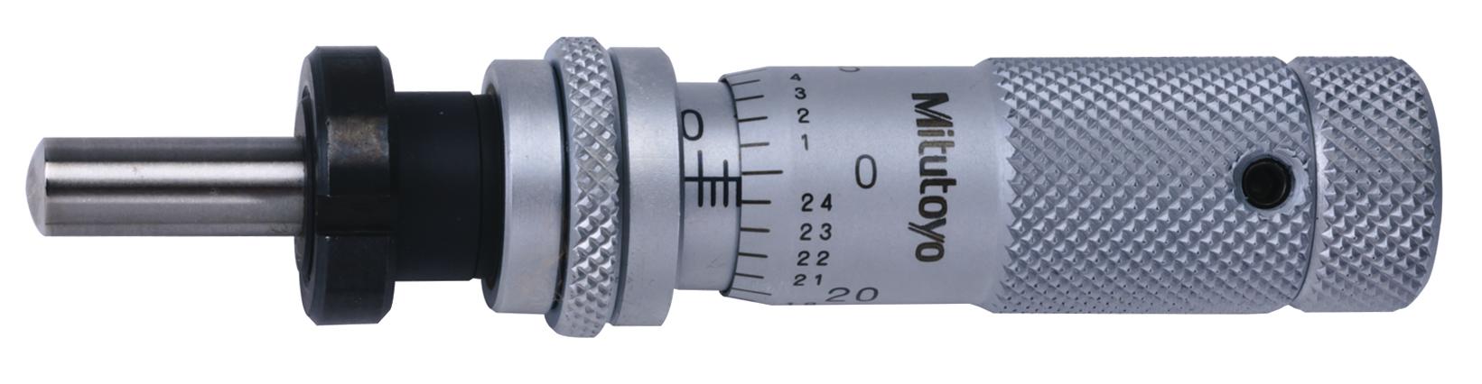 Mitutoyo, 148-852, 0-.5 In, .001 In, Mechanical Micrometer Head, .375 In Diameter Stem with Clamp Nut, Spherical (SR4) Spindle Face, Zero-Adjust Thimble