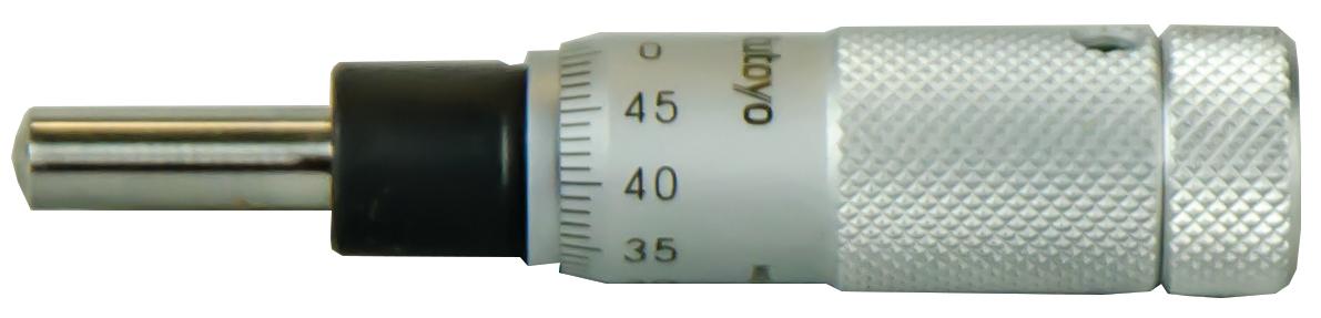Mitutoyo, 148-853, 0-13mm, 0.01mm, Mechanical Micrometer Head, 9.5mm Diameter Plain Stem, Spherical (SR4) Spindle Face, Spindle Lock, Zero-Adjust Thimble