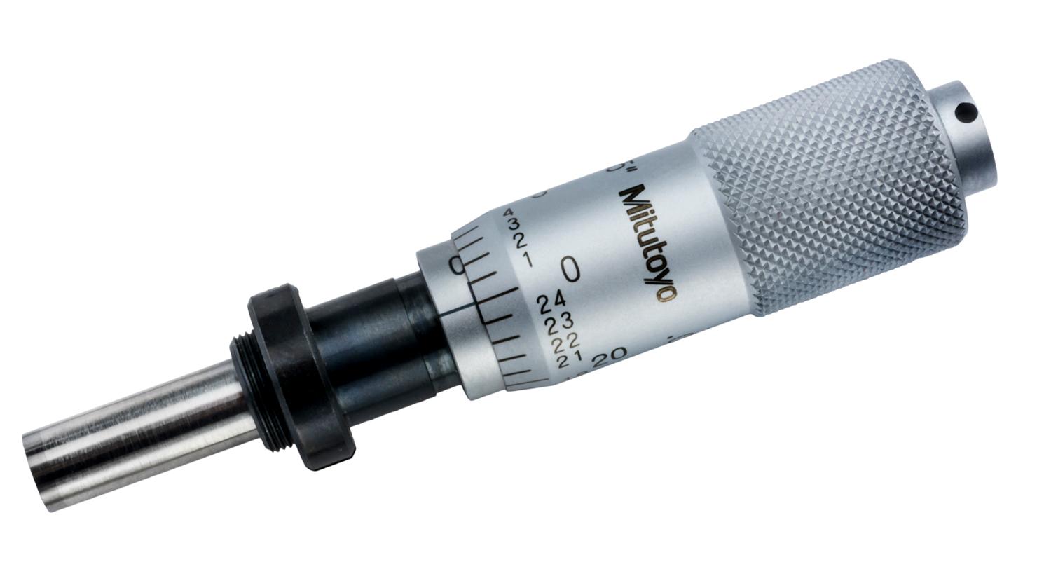Mitutoyo, 149-147, 0-.5 In, .001 In, Mechanical Micrometer Head, .375 In Diameter Stem with Clamp Nut, Flat Carbide Spindle Face