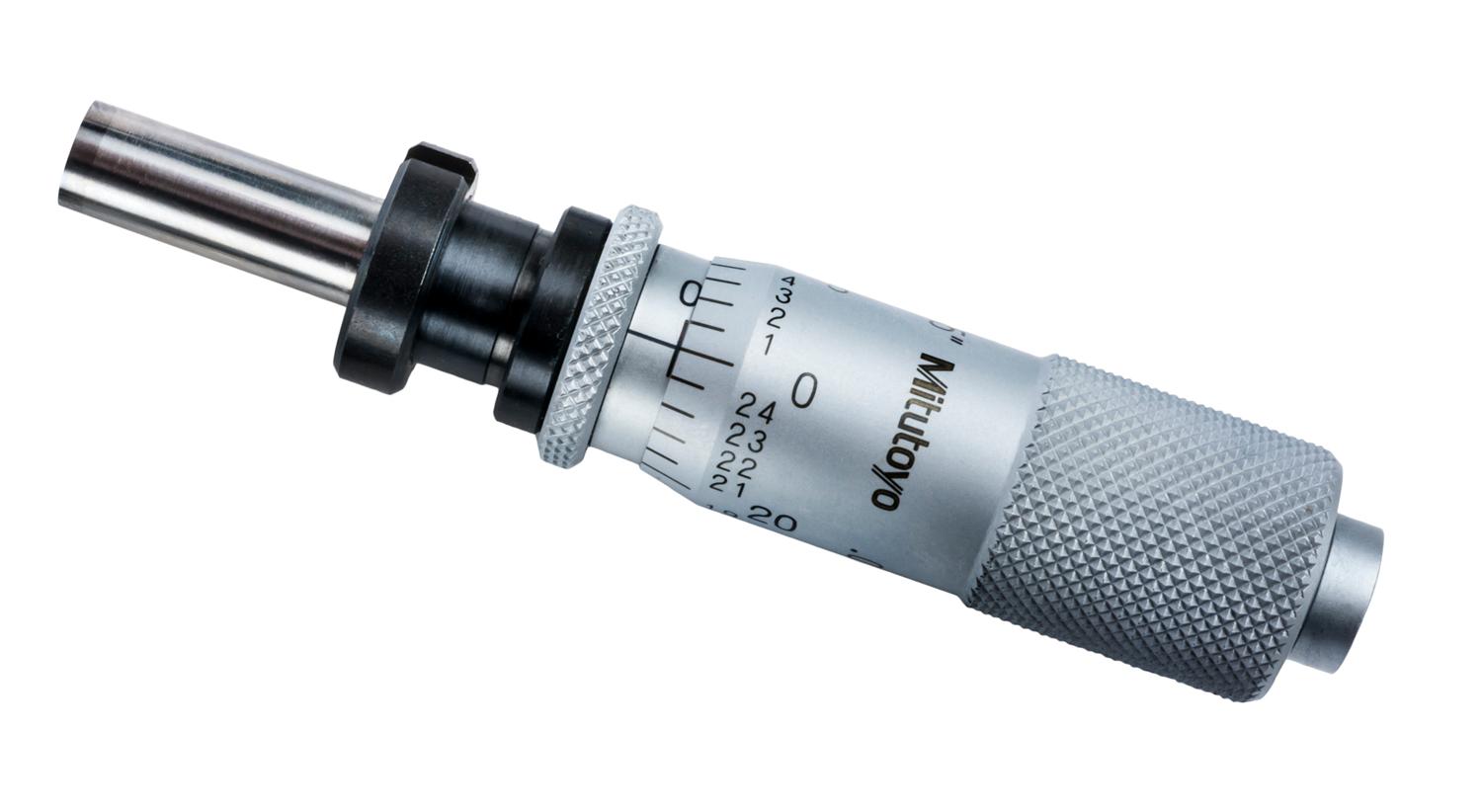 Mitutoyo, 149-182, 0-.5 In, .001 In, Mechanical Micrometer Head, .375 In Diameter Stem, Flat Carbide Spindle Face, with Spindle Lock
