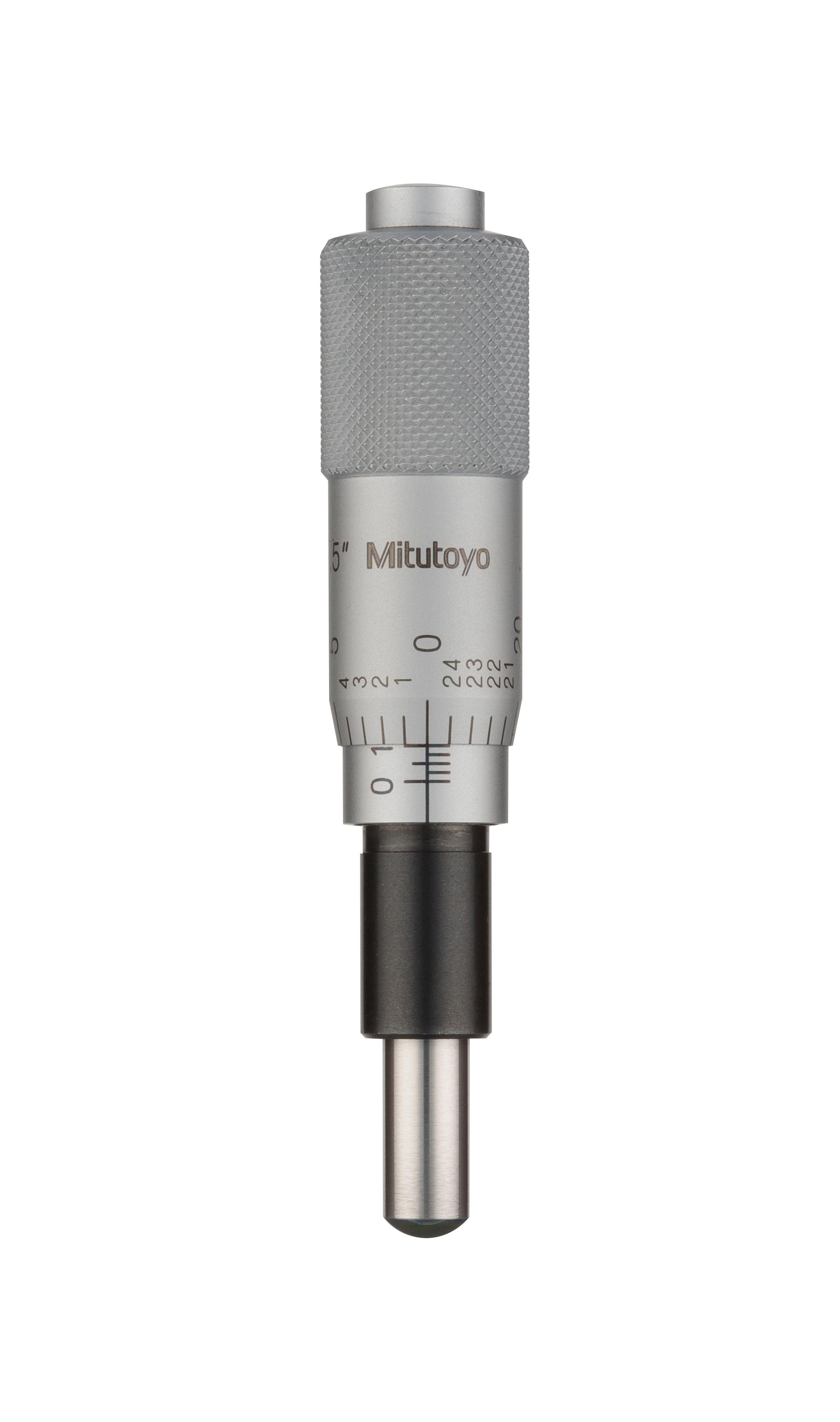 Mitutoyo, 149-811, 0-.5 In, .001 In, Mechanical Micrometer Head, .375 In Diameter Plain Stem, Spherical (SR4) Carbide Spindle Face