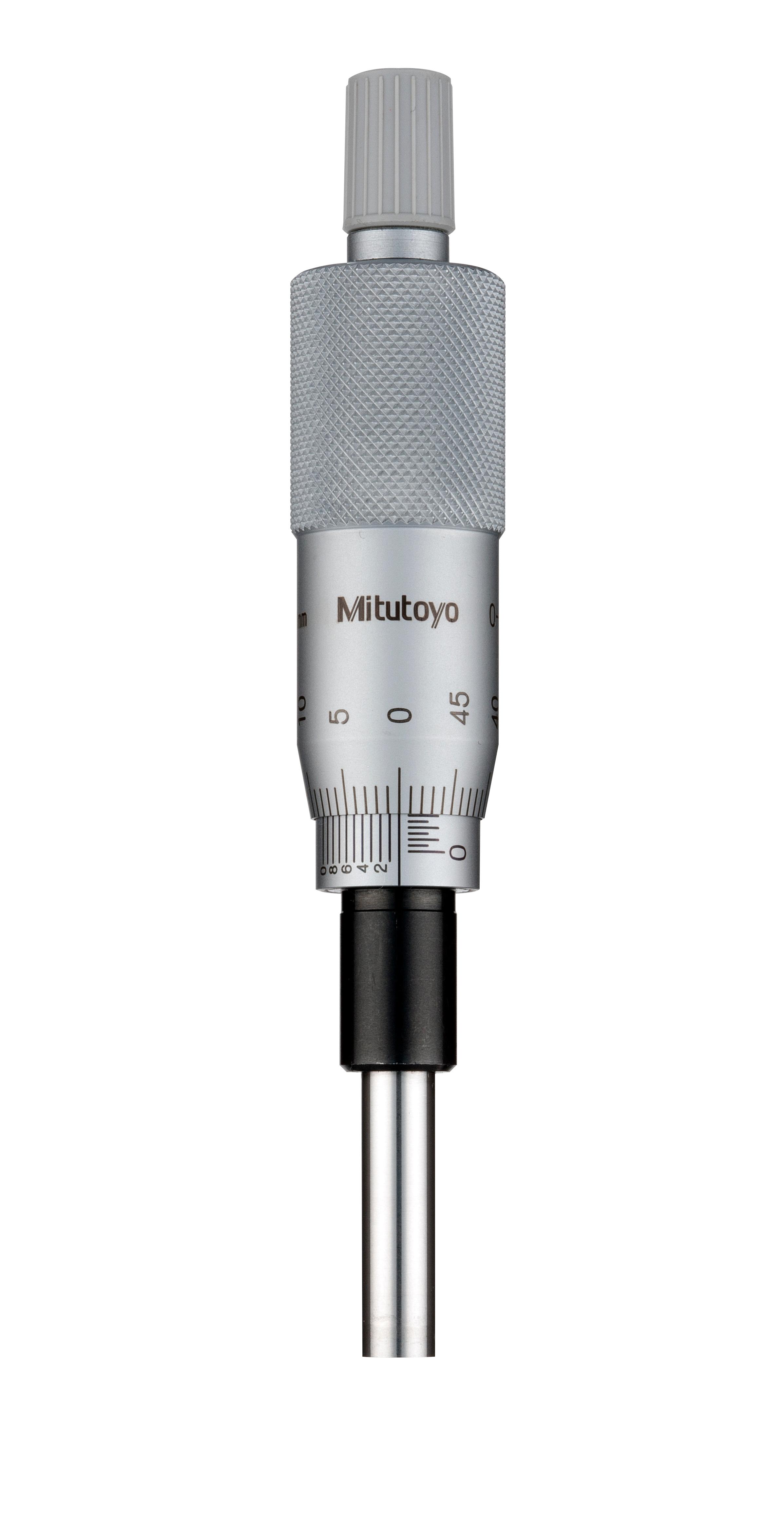 Mitutoyo, 150-190, 0-25mm, 0.01mm, Mechanical Micrometer Head, 10mm Diameter Plain Stem, Flat Carbide Tipped Spindle Face, w/ Vernier (0.001mm)