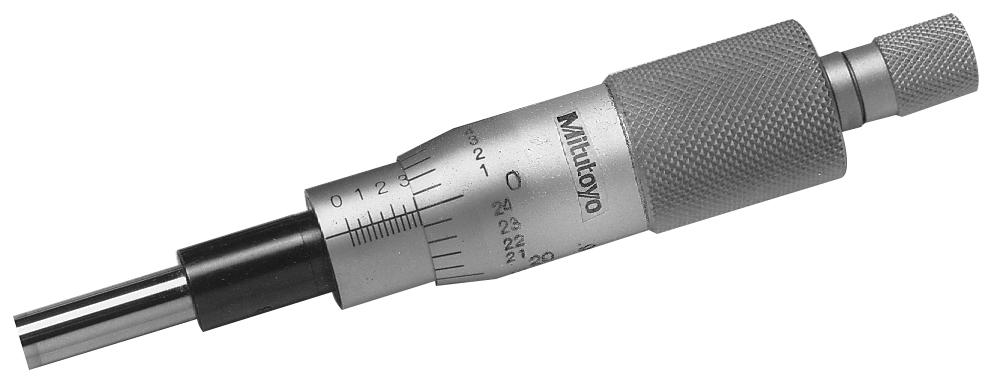 Mitutoyo, 150-208, 0-1 In, .001 In, Mechanical Micrometer Head, .375 In Diameter Plain Stem, Flat Carbide Tipped Spindle Face