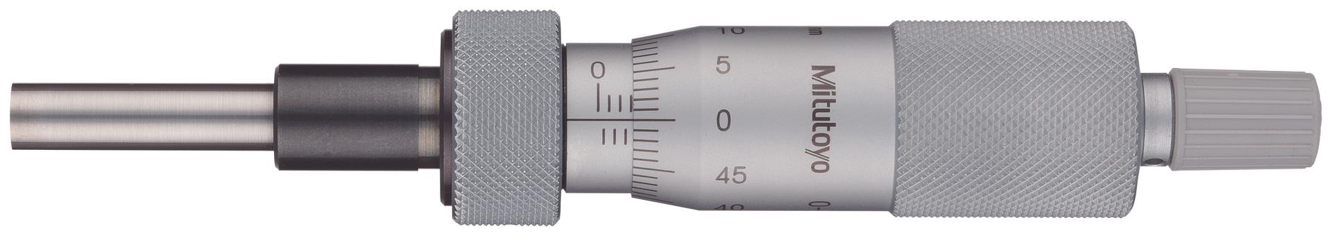 Mitutoyo, 150-209, 0-25mm, .01mm Mechanical Micrometer Head, 10mm Plain Stem, Flat Carbide Tipped Spindle Faced