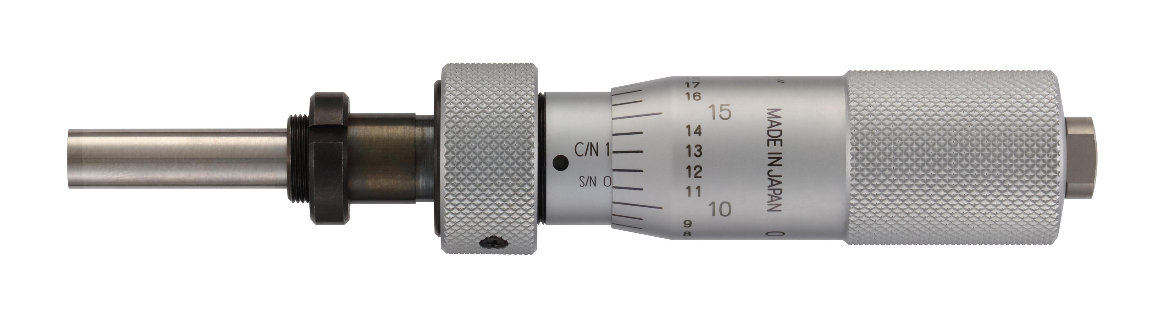 Mitutoyo, 150-218-10, Mic Head, 0-1", .001", Flat Carbide, w/Clamp Nut, .375", Spindle Lock, w/o Rachet Stop