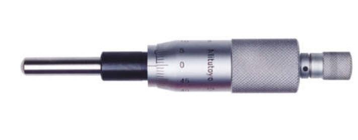 Mitutoyo, 150-811, 0-1 In, .001 In, Mechanical Micrometer Head, .375 In Diameter Plain Stem, Flat Spindle Face