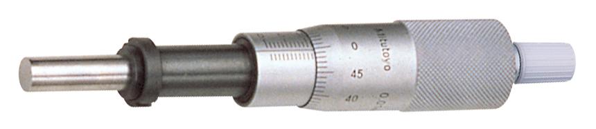 Mitutoyo, 151-223, Micrometer Head, common type in middle size, 0-1 inch range, .0001 inch accuracy, .375 inch stem diameter, clamp nut stem, flat carbide tip spindle face, reverse reading 