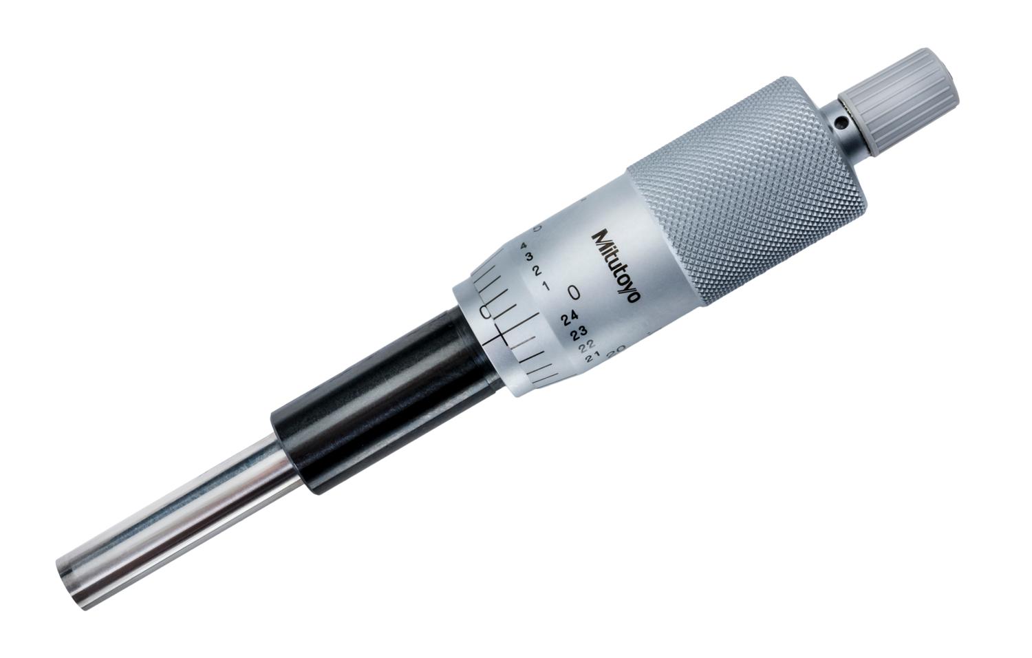 Mitutoyo, 151-240, 0-1 In, .001 In, Mechanical Micrometer Head, .5 In Diameter Plain Stem, Flat Carbide Tipped Spindle Face