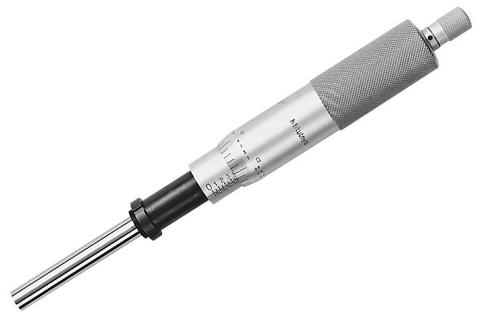 Mitutoyo, 151-271, 0-2 In, .001 In, Mechanical Micrometer Head, .5 In Diameter Stem, w/clamp nut, 8mm Diameter Flat Carbide Tipped Spindle Face