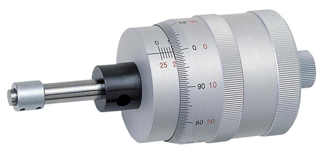Mitutoyo, 152-390, Micrometer Head 0-25mm range, 2um accuracy, 18mm stem diameter, plain stem flat (hardened) with non-rotating device, for X-axis, bidirectional grad