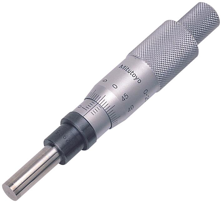 Mitutoyo, 153-203, 0-25mm, 0.01mm, Mechanical Micrometer Head, 12mm Diameter Plain Stem, Flat Carbide Tipped Spindle Face, Non-Rotating Spindle