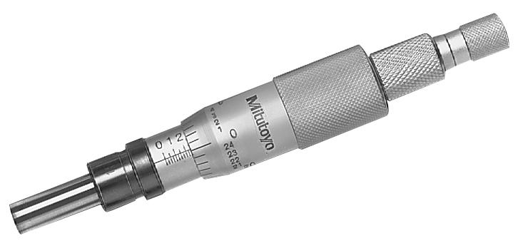 Mitutoyo, 153-205, Micrometer Head non-rotating spindle type, 0-1 inch range, +/-.00015 inch accuracy, .5 inch stem diameter, plain stem, flat(carbide tip) spindle face, Ratchet stop