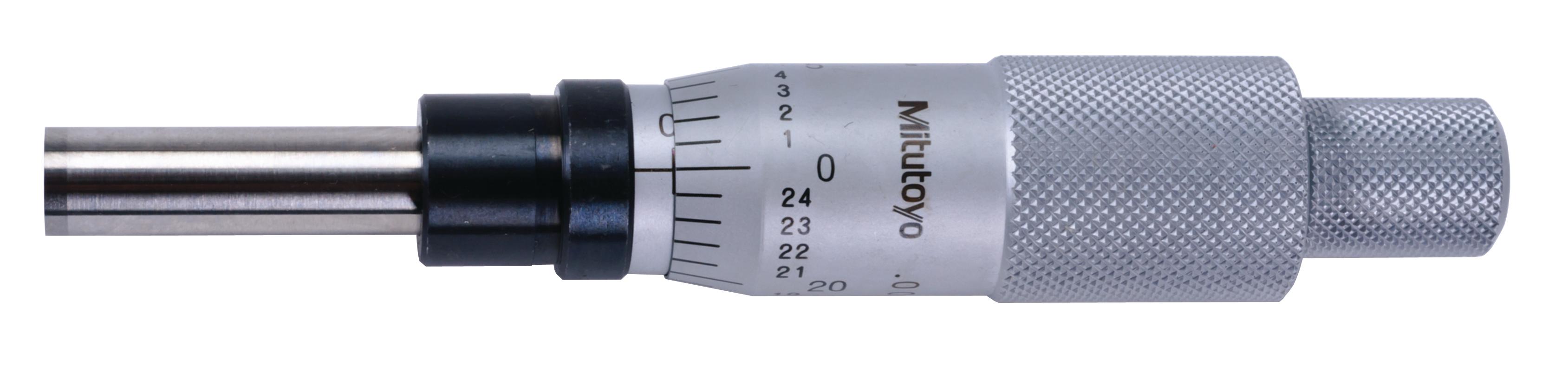 Mitutoyo, 153-207, 0-1 In, .001 In, Mechanical Micrometer Head, .5 In Diameter Plain Stem, Flat Carbide Tipped Spindle Face, Non-Rotating Spindle