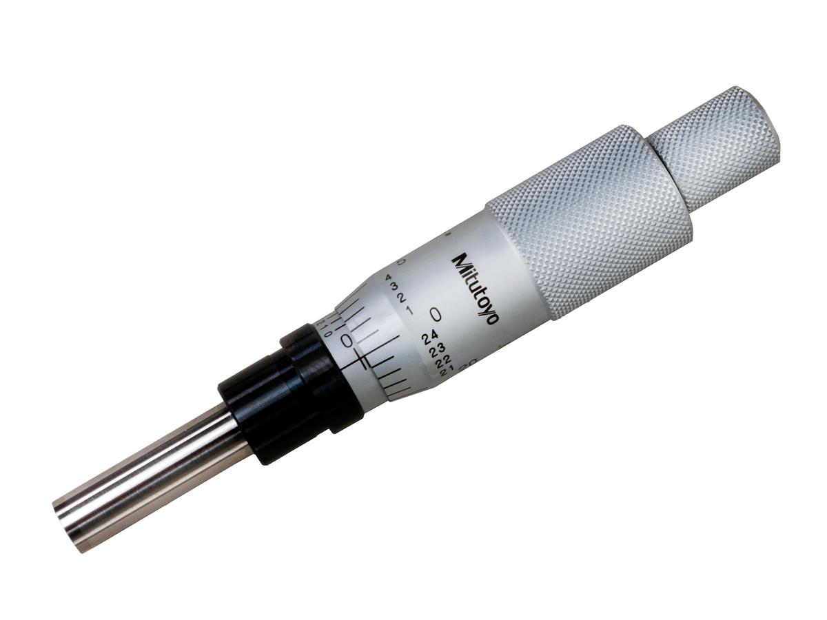 Mitutoyo, 153-208, 0-1 In, .001 In (.0001 In with Vernier), Mechanical Micrometer Head, .5 In Diameter Plain Stem, Flat Carbide Tipped Spindle Face, Non-Rotating Spindle