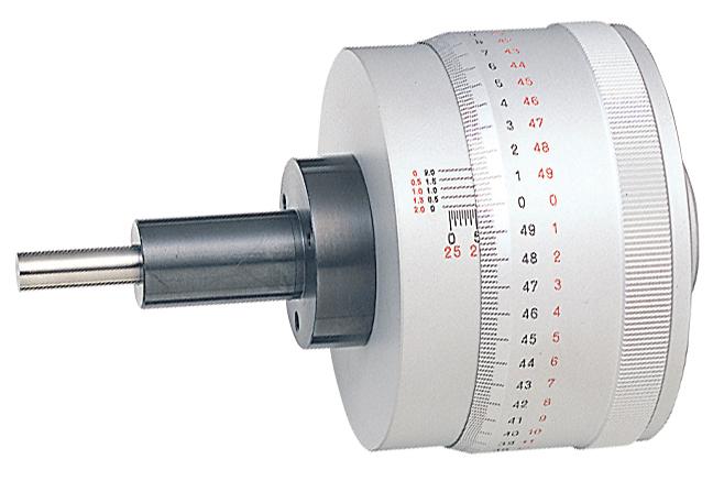 Mitutoyo, 153-301, 0-25mm, 0.0005mm, Mechanical Micrometer Head, 18mm Diameter Plain Stem, Flat Carbide Tipped Spindle Face, Bidirectional graduation