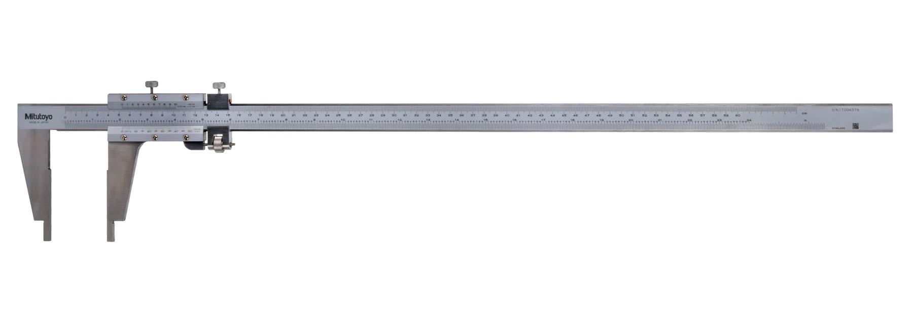Mitutoyo, 160-103, Vernier Caliper with Nib style jaws and fine adjustment, 0 (.5in) - 24 in / 0(20) - 600mm Range, +/- .002 accuracy, .001 inch lower scale graduation, .02mm upper scale graduation, 1,400 grams