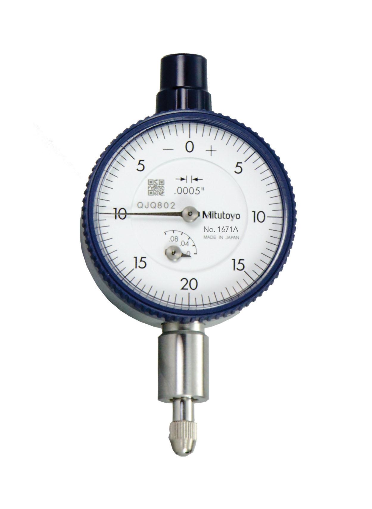 Mitutoyo, 1671A, .0005 In, .1 In/(.04 In per rev) Dial Indicator, 0-20-0, Lug Back, 3/8 In stem, Series 1