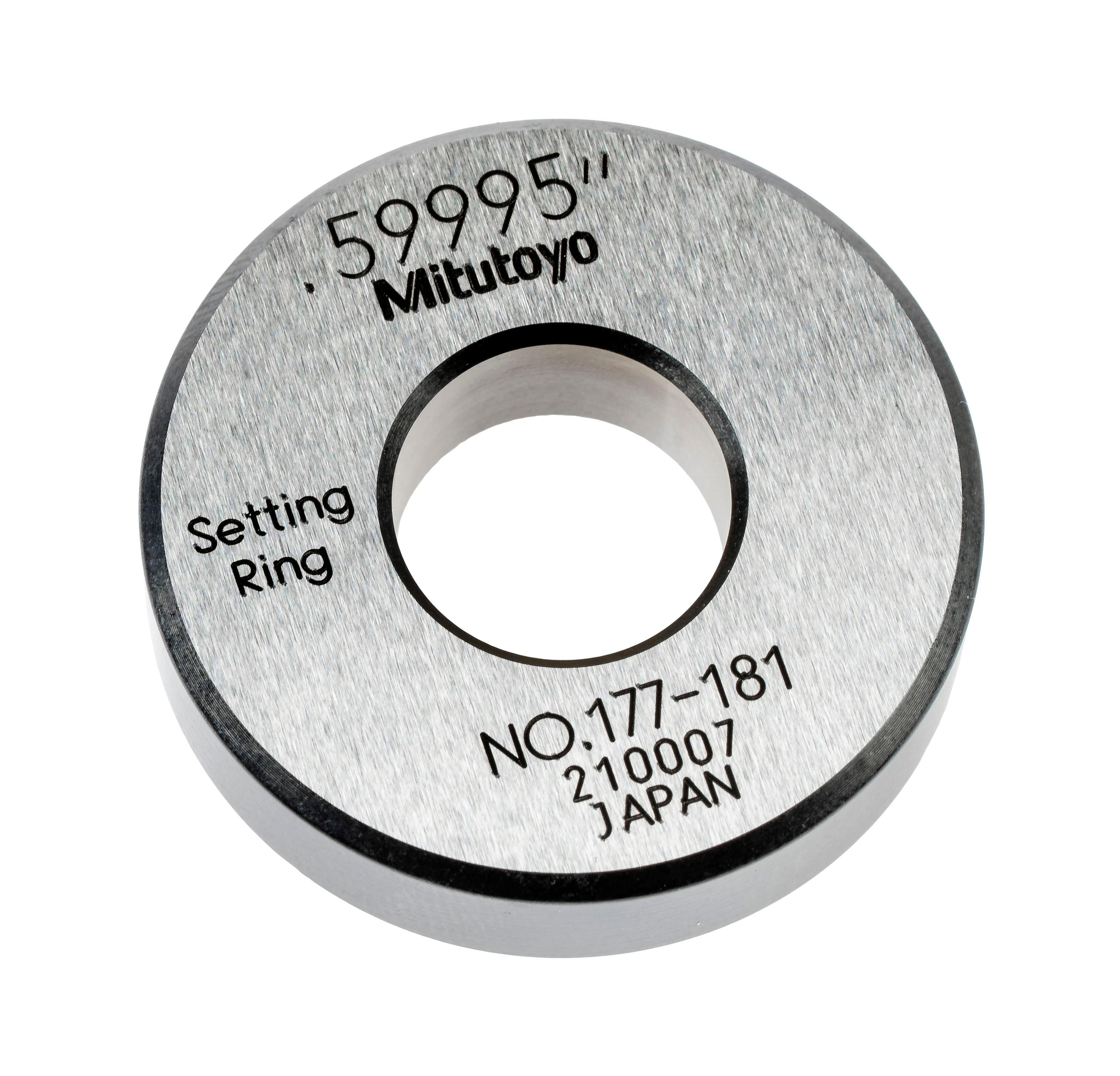 Mitutoyo, 177-181, Setting ring, for inside micrometers, holtest/dial bore gages, .6in nominal diameter, 32mm diameter, 10mm T, Type A, 1.8mm distance from side face H, 6.4mm size of warranted cal surface K