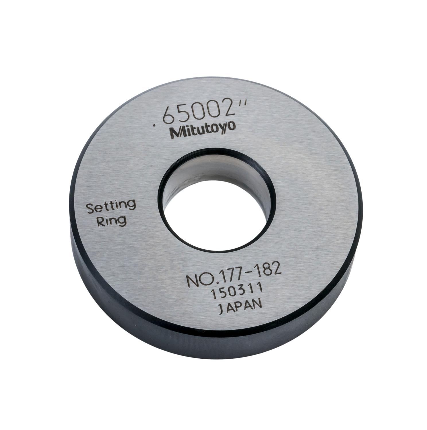 Mitutoyo, 177-182, Setting ring, for inside micrometers, holtest/dial bore gages, .65in nominal diameter, 45mm diameter, 10mm T, Type A, 1.8mm distance from side face H, 6.4mm size of warranted cal surface K