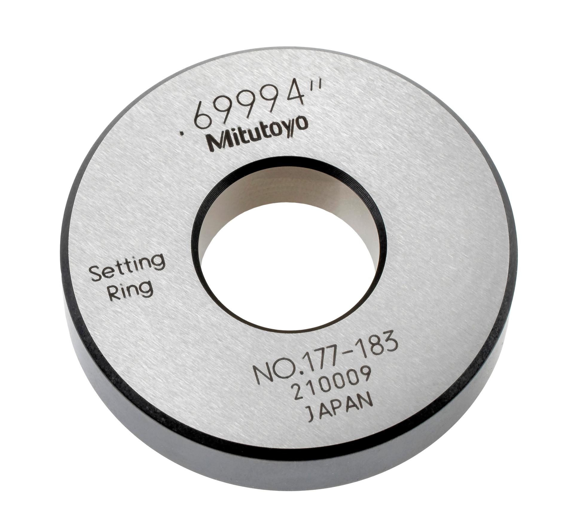Mitutoyo, 177-183, Setting ring, for inside micrometers, holtest/dial bore gages, .7in nominal diameter, 45mm diameter, 10mm T, Type A, 1.8mm distance from side face H, 6.4mm size of warranted cal surface K