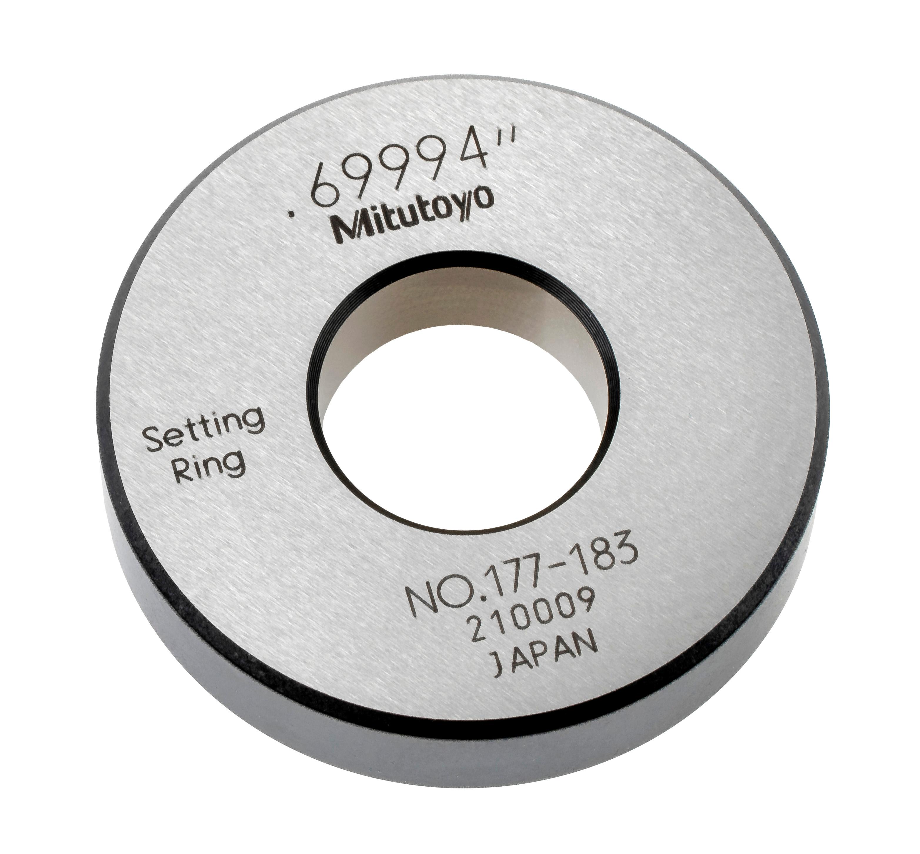 Mitutoyo, 177-183, Setting ring, for inside micrometers, holtest/dial bore gages, .7in nominal diameter, 45mm diameter, 10mm T, Type A, 1.8mm distance from side face H, 6.4mm size of warranted cal surface K