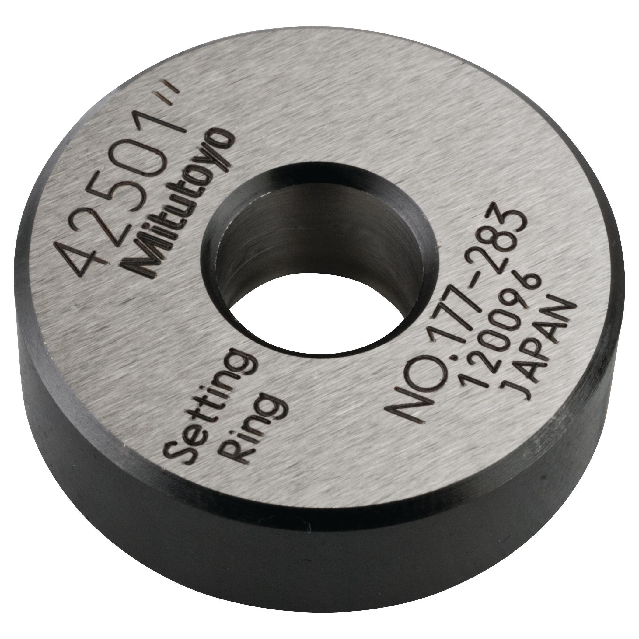 Mitutoyo, 177-283, Setting ring, for inside micrometers, holtest/dial bore gages, .425in nominal diameter, 32mm diameter, 10mm T, Type A, 1.8mm distance from side face H, 6.4mm size of warranted cal surface K