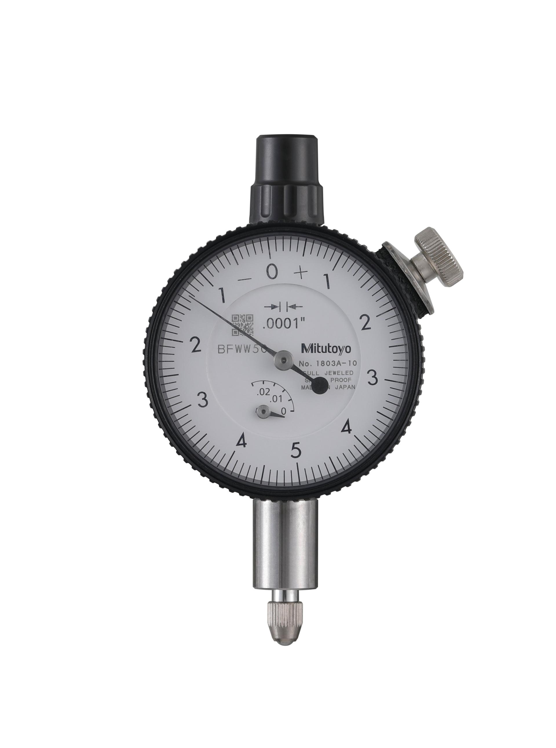 Mitutoyo, 1803A-10, .0001 In, .025 In/(.01 In per rev) Dial Indicator, 0-5-0, Lug Back, Series 1, Shockproof, Jeweled