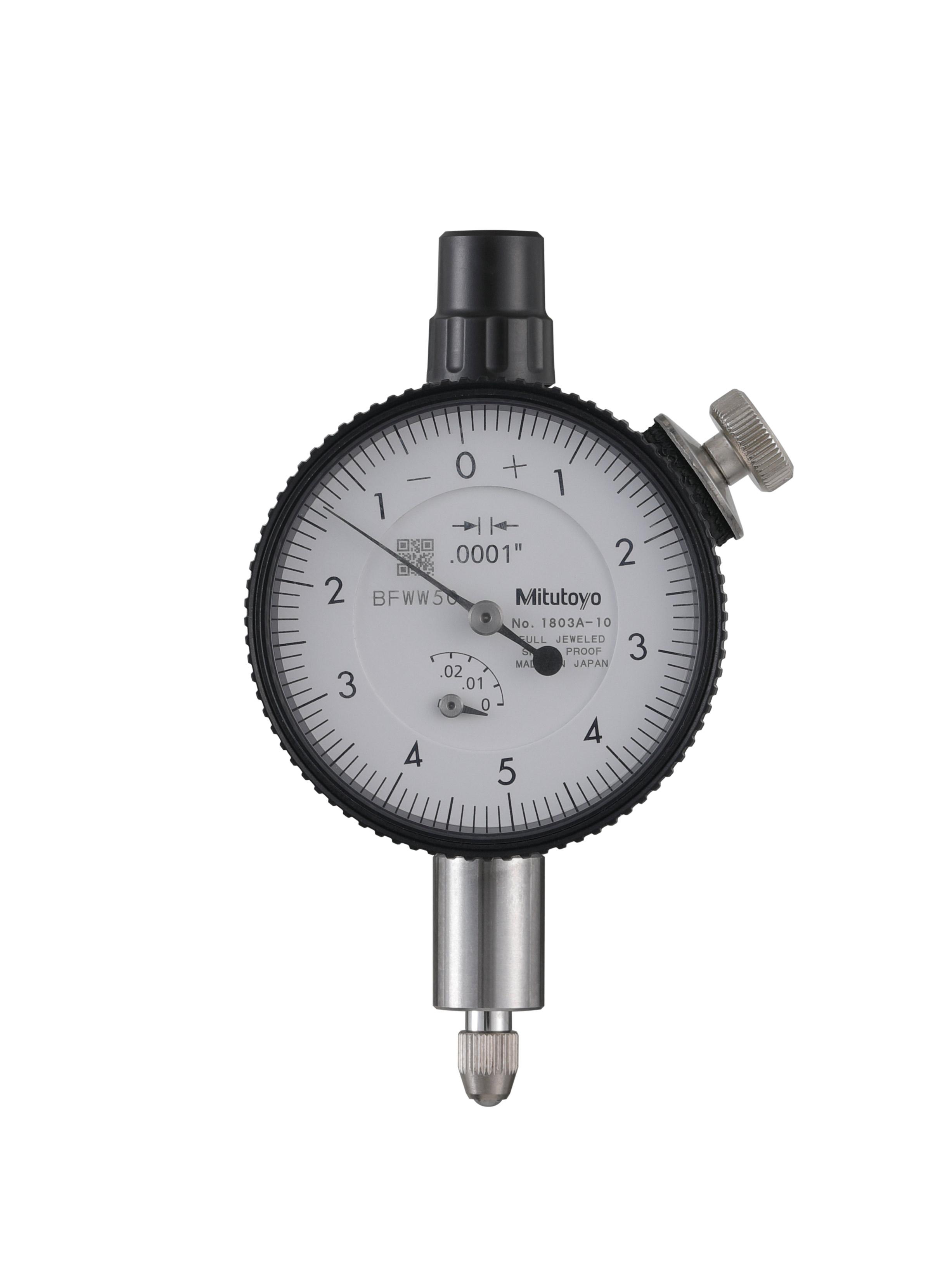 Mitutoyo, 1803A-10, .0001 In, .025 In/(.01 In per rev) Dial Indicator, 0-5-0, Lug Back, Series 1, Shockproof, Jeweled