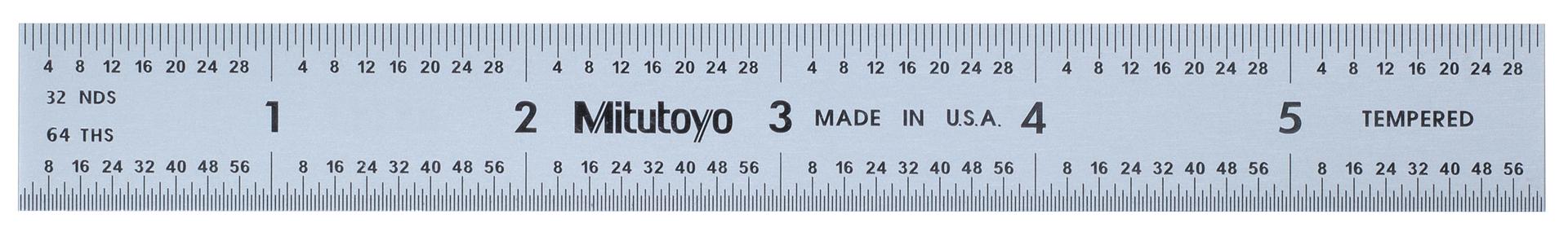 Mitutoyo, 182-104, 6 In, 3R Steel Rule, 3/4 In  Wide, Rigid, Satin Chrome Finish Tempered Stainless Steel, (1/32, 1/64, 1/10, 1/50)