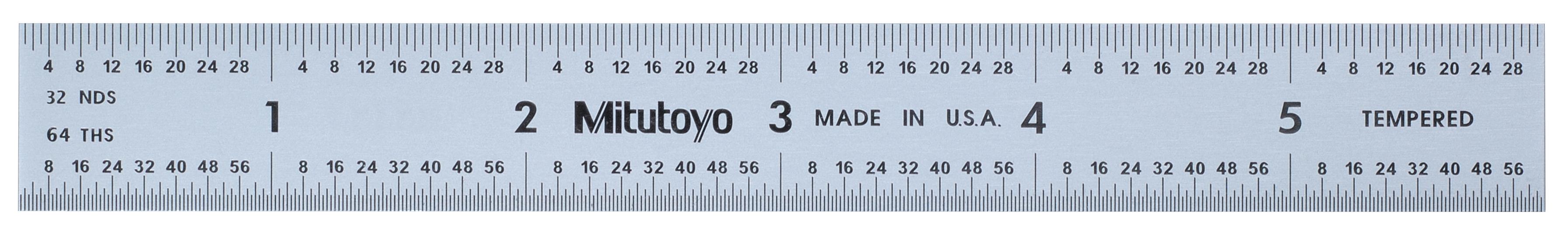 Mitutoyo, 182-104, 6 In, 3R Steel Rule, 3/4 In  Wide, Rigid, Satin Chrome Finish Tempered Stainless Steel, (1/32, 1/64, 1/10, 1/50)